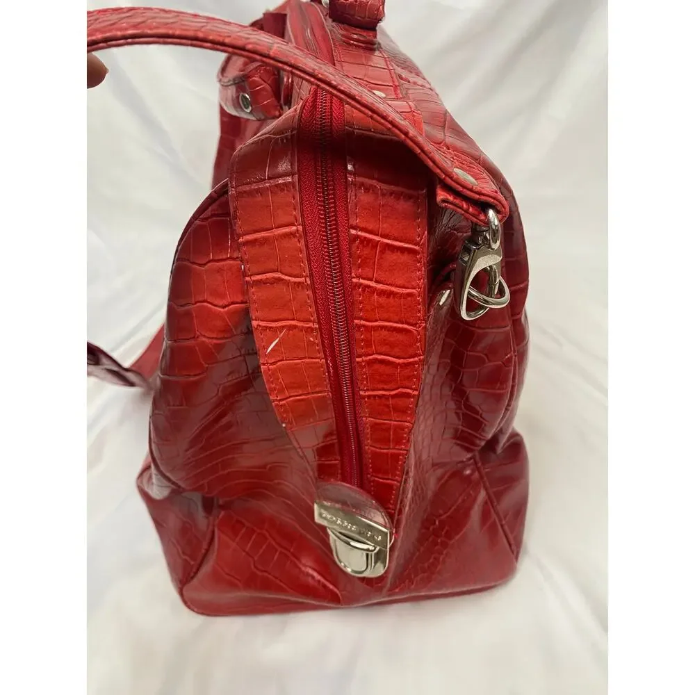 Vintage Bath And Body Works Duffle Bag Overnight Tote Red Faux Leather Alligator